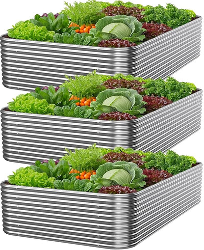 3 PCS Tall 4x2x1.5ft Galvanized Raised Garden Bed Outdoor, Metal Garden Bed for Vegetables, Above Ground Garden Box for Flower, Steel Raised Beds for Gardening
