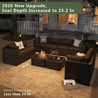 Aoxun 10 Piece Patio Furniture Set Wicker Rattan Patio Sectional Sofa Set Outdoor Seating Furniture with Thickened Cushion, Black