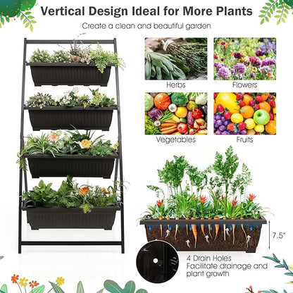 Giantex 5.2FT Vertical Raised Garden Bed, 4-Tier Elevated Planter Box w/4 Containers & Drainage Holes, Indoor Outdoor Freestanding Planter for Vegetables, Herbs, Flowers, Heavy-Duty Metal Frame
