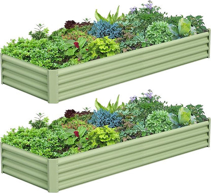 2PCS 8x2x1FT Galvanized Raised Garden Bed, Galvanized Planter Raised Garden Boxes Outdoor, Large Metal Raised Garden Beds for Vegetables-Green