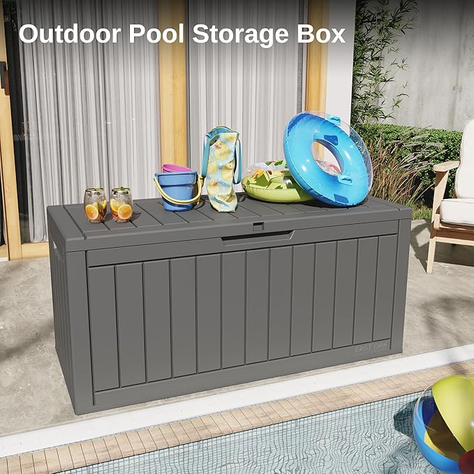 Deck Box 90 Gallon Grey Resin Lockable Outdoor Storage Box