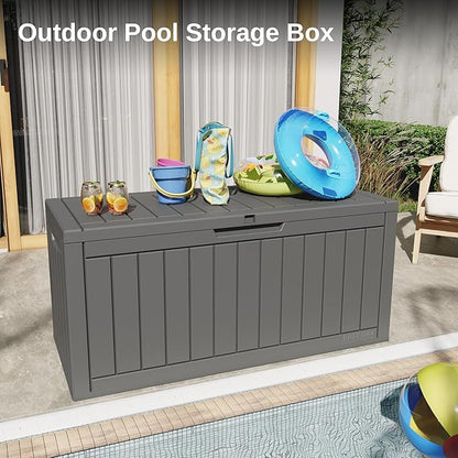 Deck Box 90 Gallon Grey Resin Lockable Outdoor Storage Box