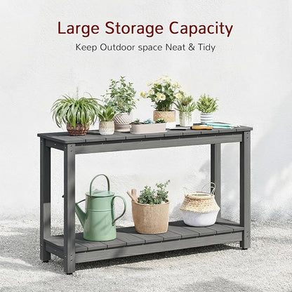 Stoog All-Weather Console Table, 2-Tier Patio Console Table Outdoor with Storage, Low Maintenance, and Never Fade or Rot, Grey