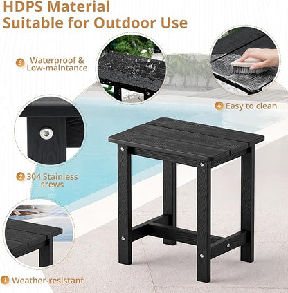 LUE BONA Outdoor Side Table Set of 2, HDPS Small Outdoor Table, Adirondack Side Table, Outside End Table for Patio, Porch, Deck, Pool, Weather Resistant/Easy Maintenance/Indoor or Outside Use, Black