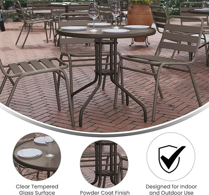 Flash Furniture Bellamy 31.5'' Round Indoor/Outdoor Tempered Glass Metal Frame Side Table, Bronze
