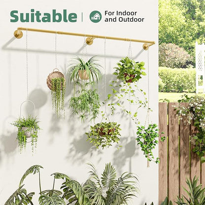 Plant Hanger Indoor Hanging Planters for Indoor Plants Hanging Plant Holder Window Plant Rod Gold Metal Shelves 63 Inch (Pot/Chains not Included