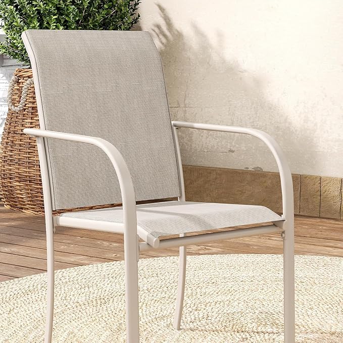 VICLLAX Patio Table and Chair Set of 4, All Weather Metal Round Outdoor Dining Furniture Set-40.6" Round Outdoor Table and Chairs, Sandshell Tabletop