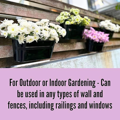 LaLaGreen Rail Planter Outdoor Plants(3 Pack, 11.8 Inch) Black Metal Iron Hanging Flower Pots Deck Railings Fence Buckets Modern Countryside Boho Style Wall Mount Window Box Plant Holder Porch Decor