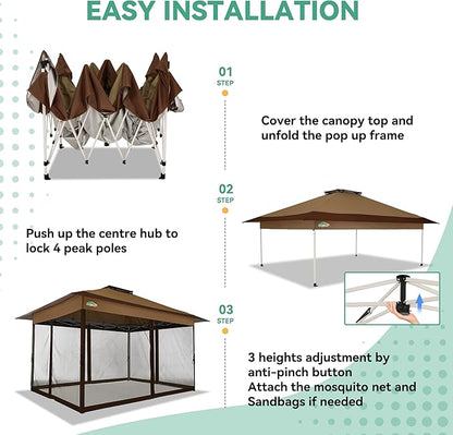 COBIZI 13x13 FT Pop up Gazebo on Clearance - Outdoor pop up Canopy Tent,carpas para Patio, Shelter - Screen Tents with Portable Carry Bag, Patio Gazebos for Camping,Garden,Deck,Backyard,Brown