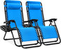 Best Choice Products Set of 2 Adjustable Steel Mesh Zero Gravity Lounge Chair Recliners w/Pillows and Cup Holder Trays - Light Blue