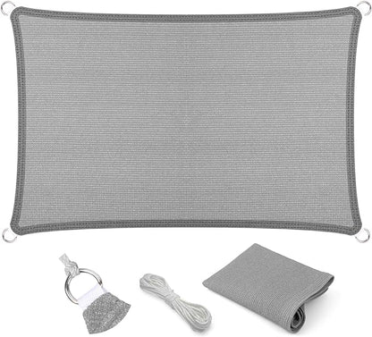Eden's Decor Straight Flat-Edged Sun Shade Sail Rectangular 12' x 18' Grey UV-Blocking Outdoor Canopy Fabric Cloth Awning for Pergola Patio Garden Backyard Custom Size