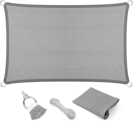Eden's Decor Straight Flat-Edged Sun Shade Sail Rectangular 11' x 21' Grey UV-Blocking Outdoor Canopy Fabric Cloth Awning for Pergola Patio Garden Backyard Custom Size