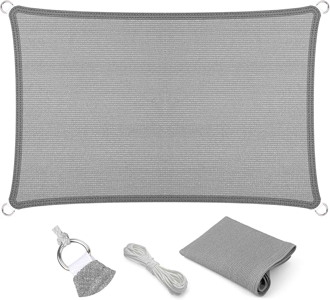 Eden's Decor Straight Flat-Edged Sun Shade Sail Rectangular 7' x 17' Grey UV-Blocking Outdoor Canopy Fabric Cloth Awning for Pergola Patio Garden Backyard Custom Size