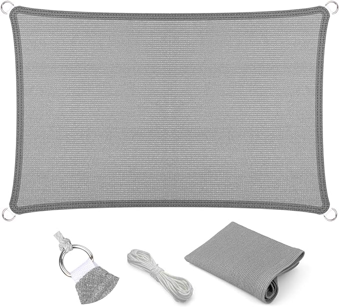 Eden's Decor Straight Flat-Edged Sun Shade Sail Rectangular 12' x 21' Grey UV-Blocking Outdoor Canopy Fabric Cloth Awning for Pergola Patio Garden Backyard Custom Size