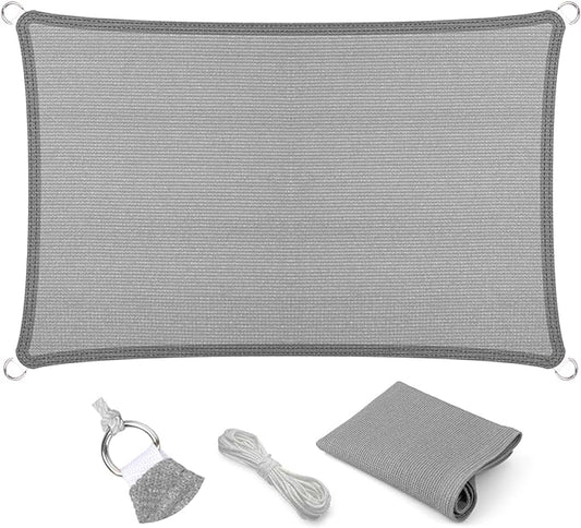 Eden's Decor Straight Flat-Edged Sun Shade Sail Rectangular 11' x 19' Grey UV-Blocking Outdoor Canopy Fabric Cloth Awning for Pergola Patio Garden Backyard Custom Size