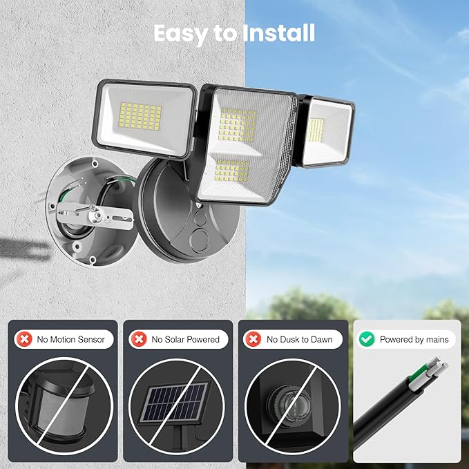 70W 7000LM LED Flood Lights Outdoor, Switch Controlled Security Lights with 4 Heads, Adjustable Heads, 6500K Daylight IP65 Waterproof Outside Wall Light for Backyard, Yard, Garage, Patio