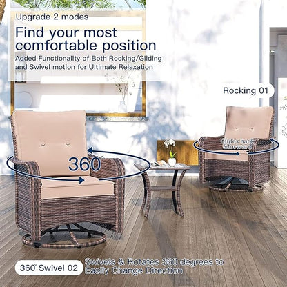 Kullavik 9 Pieces Outdoor Patio Furniture Set,PE Wicker Rattan Sectional Sofa Patio Conversation Sets with Swivel Rocking Chairs Set,Sand