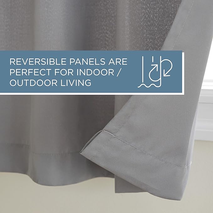TOWN & COUNTRY BASICS Cabana Solid Heavyweight Indoor Outdoor Curtains, Light Filtering Opacity with Grommet Top, Water Repellent, 2-Pack Set, 54"x96", Medium Grey