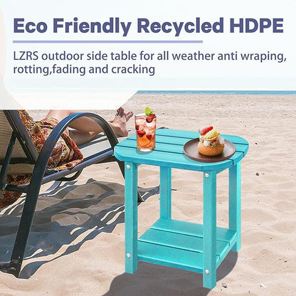 LZRS Outdoor Side Table - 2-Tier Adirondack HDPE Patio End Table for Pool, Porch,Balcony & Backyard,Weather Resistance for Indoor and Outdoor use(Turquoise)