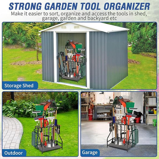 Storage Rack for Garden Tools, Black Alloy Steel, Holds Up to 58 Tools