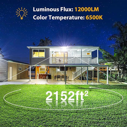 Onforu 120W Flood Lights Outdoor,12000lm White LED Work Light with Plug, 6500K Daylight White LED Flood Lighting, IP66 Waterproof Security Yard Lights for Yard Garage Stadium 2 Pack