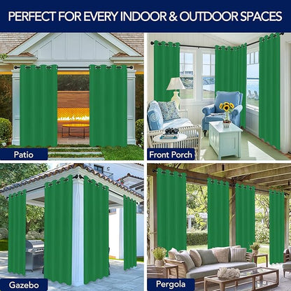 PureFit Outdoor Curtains for Patio Waterproof Weatherproof, UV Resistant Outside Curtains for Gazebo, Front Porch, Pergola, Sun Blocking Privacy Curtain, 52W x 95L inch, 1 Panel, Green