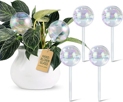 Large Extra-Thick Clear Glass Plant Watering Globes, Rainbow Gradient Self Watering Devices for Indoor & Outdoor Plants, AutomaticWaterer Spikes, Perfect for Daily or Vacation Use, 6-Pack