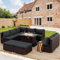NICESOUL 10 Piece Outdoor Patio Furniture Set with Fire Pit Natural Gas/Propane, 29.3'' High-Back XL Big Size Wicker Sectional Sets, Deep Wide Sofa Couch for Outside, Brown Rattan and Grey Cushion