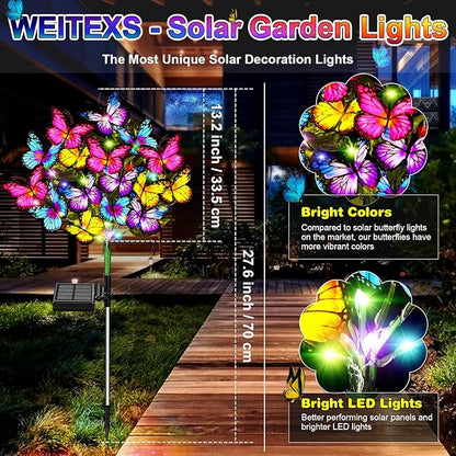 Solar Garden Lights Solar Lights Outdoor Waterproof Solar Lights 6 Pack with New Upgraded 216 LED 102 Butterfly Outdoor Solar Lights for Yard Outside Garden Pathway Decor Gifts for Women