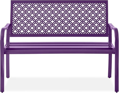 Best Choice Products Outdoor Bench 2-Person Metal Steel Benches Furniture for Garden, Patio, Porch, Entryway w/Geometric Backrest, 790lb Capacity - Dark Purple