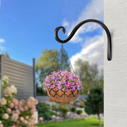 BOLITE Plant Hangers Outdoor Indoor, 12 Inch Wall Plant Hooks, Metal Bird Feeder Hanger for Hummingbird Feeders, Planters, Lanterns, Wind Chimes, Home Decor, 2 Pack, Black, Gifts for Women Men