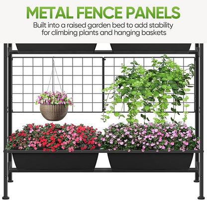CADUKE Raised Garden Bed, Garden Raised Planter Box with Legs, 32" Elevated Vegetable Garden Beds with Drainage Holes & Trellis, Herb Garden Planter Outdoor for Vegetables, Balcony, Patio, Black