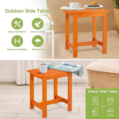 Y&M Outdoor Side Table, HIPS Adirondack Small Single Table, Waterproof Square Outside Table, Balcony Modern End Tables for Patio, Pool, Beach, Porch, Deck, Indoor or Outdoor Use, Orange