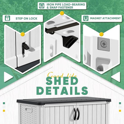 Storage Shed, 26 Cu Ft White Resin Cabinet with Magnetic Door Closure