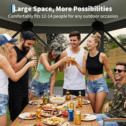 13x13FT 6-Sided Pop Up Gazebo Tent，One-Push Setup Canopy Tent with Removable Canopy Top & Wind Cloths, Outdoor shelter for Camping, Backyard Parties, Outdoor Events - Grey