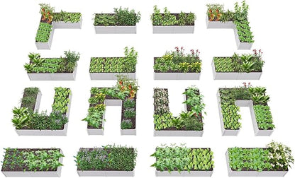 A ANLEOLIFE Set of 16, 18 Inch Tall Galvanized Raised Garden Beds Kit, Rectangular,U-Shaped & L Shaped Metal Planters – Ideal for Backyard Structured Garden Layouts, Antique White