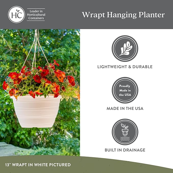 The HC Companies 11 Inch Wrapt Hanging Planters, Lightweight UV-Resistant Plastic Hanging Planters for Indoor & Outdoor Plants, 2-Pack Hanging Flower Pots for Garden, Patio & Home Decor, Black