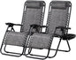 Nazhura Set of 2 Relaxing Recliners Patio Chairs Adjustable Steel Mesh Zero Gravity Lounge Chair Beach Chairs with Pillow and Cup Holder(Grey)