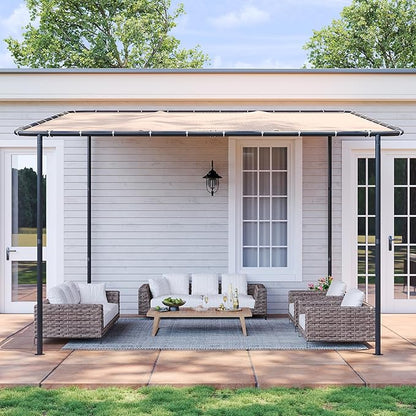 Aoxun 10x12 Lean to Gazebo Outdoor Pergola with Water Resistant & UV-Resistant, Wall-Mounted Canopy Sloped Roof Awning for Patio Backyard, Deck, or Garden Khaki