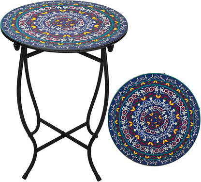 Fashion&cool Small Outdoor Side Table, 14" Round Patio Side Table, Weather Resistant Metal Desk End Table Side Table for Patio Yard Porch Balcony Garden Bedside, Plant Stand for Indoor Outdoor
