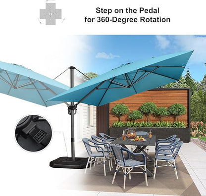 PURPLE LEAF 10'×13' Patio Umbrella with Base Included and Cover Outdoor Umbrella with Cover Extra Large Heavy Duty Cantilever Umbrella Turquoise Blue