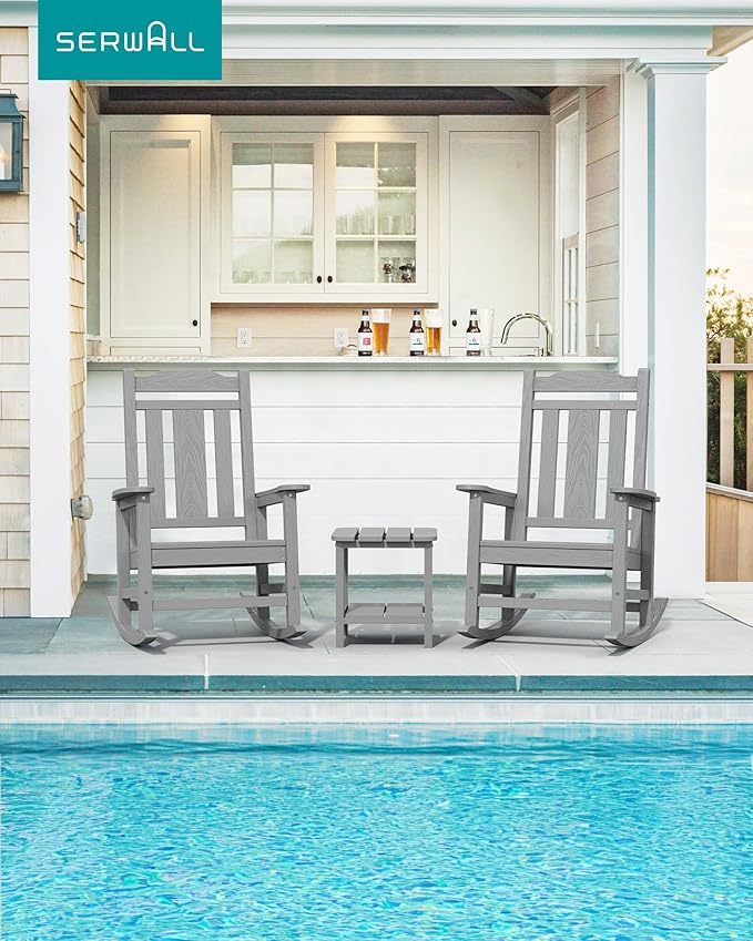 Rocking Chairs in Space Grey, HDPE Wood Texture, 350 lb Capacity, Outdoor Use