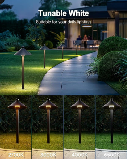 Lumary Smart Low Voltage Pathway Lights 24V 2000LM, Landscape Path Lights with RGBAI Color Changing, App/Remote Control, IP65 Waterproof Walkway Lights for Yard Driveway Garden, 4 Pack, Black Aluminum