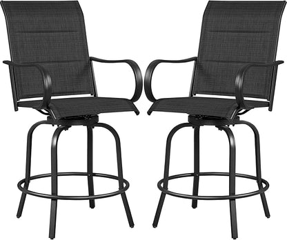 Yaheetech 2 Piece Patio Swivel Bar Stools Texteline Bistro Chairs with High Back/Armrest/Footrest, All Weather Padded Seating Outdoor Furniture Height Outdoor Chairs for Outside, Lawn & Garden