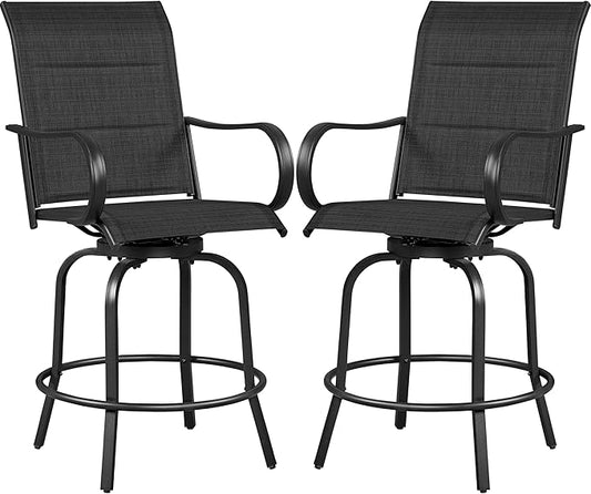Yaheetech 2 Piece Patio Swivel Bar Stools Texteline Bistro Chairs with High Back/Armrest/Footrest, All Weather Padded Seating Outdoor Furniture Height Outdoor Chairs for Outside, Lawn & Garden