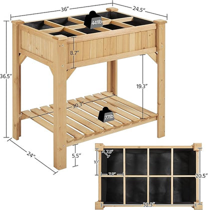 Yaheetech 36'' Hx25'' Wx37'' L Raised Garden Bed 8 Pocket Herbs Garden Planter Outdoor Horticulture Vegetables Standing Planters Boxes with Grow Grid