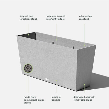 Veradek Pure Series Midori Trough Planter - Large Rectangular Planter for Indoor or Outdoor Deck/Porch | Durable All-Weather Use with Drainage Holes | Modern Decor for Shrubs, Flowers, Small Plants