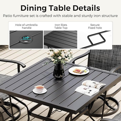 Pamapic 5-Piece Outdoor Dining Set, Patio Dining Set for 4, Outdoor Table and Chairs, All-Weather Outdoor Patio Set with Textilene Swivel Chairs for Garden, Poolside, Deck，Gray