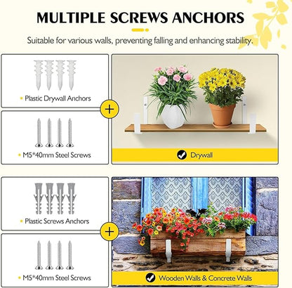 LukLoy Window Planter Box Brackets, 8 Pack Adjustable Heavy Duty Wall Mount Window Flower Boxes Outdoor with Bracket (6 to 12 in), with 70lbs Capacity, White