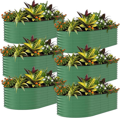 Garvee 6 Pack Galvanized Raised Garden Bed, 8x4x1.5 ft Metal Planter Box for Flowers Vegetables, Rust-Resistant Raised Garden Beds for Gardening, Easy Assembly Outdoor Garden Box & Planters, Green